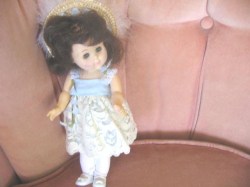 8'' VOGUE GINNY DARK BRUNETTE DOLL, BLUE LACE DRESS OUTFIT, SHOES  HAT